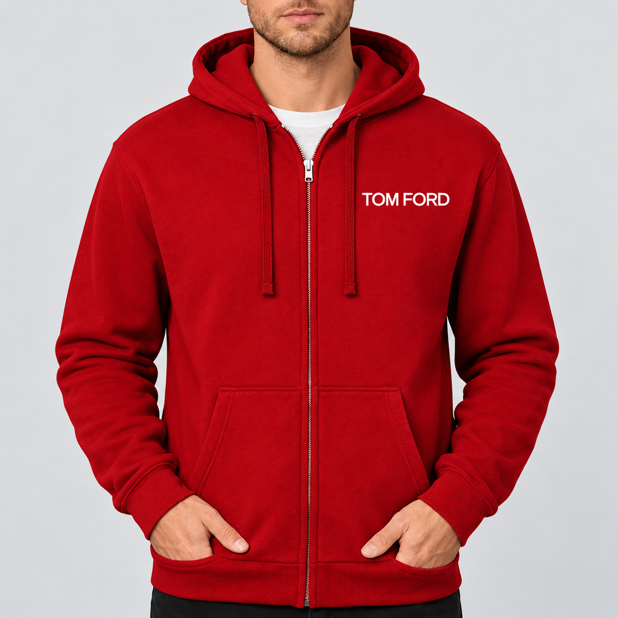 Men's Tom Ford Zipper Hoodie | Color: Red | View 4