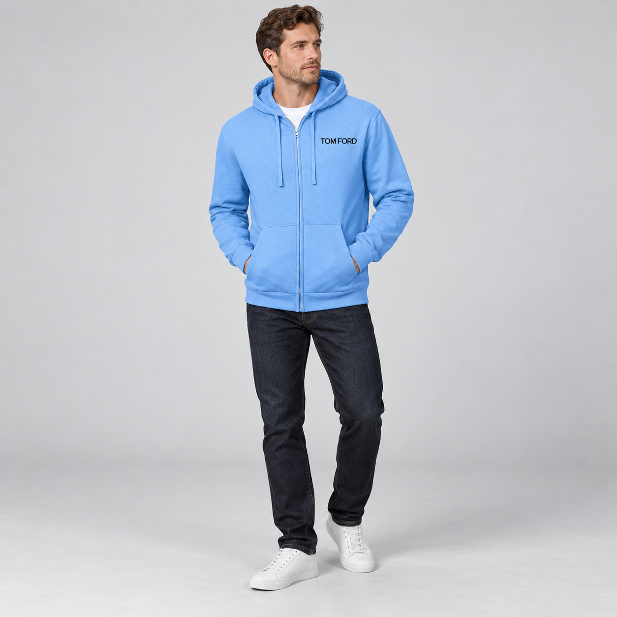 Men's Tom Ford Zipper Hoodie | Color: Sky Blue | View 3