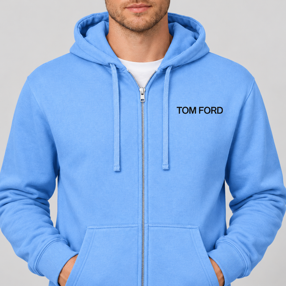 Men's Tom Ford Zipper Hoodie | Color: Sky Blue | View 4