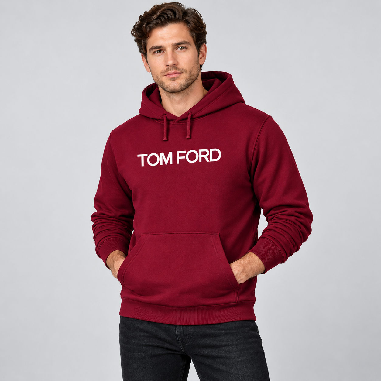Men's Tom Ford Pullover Hoodie | Color: Burgundy | View 3