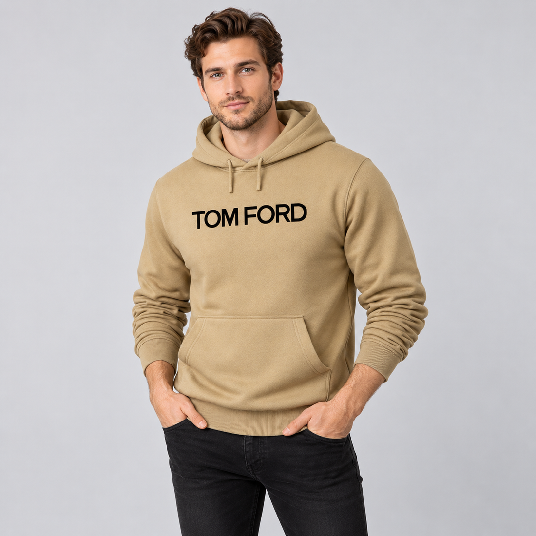 Men's Tom Ford Pullover Hoodie | Color: Khaki | View 3