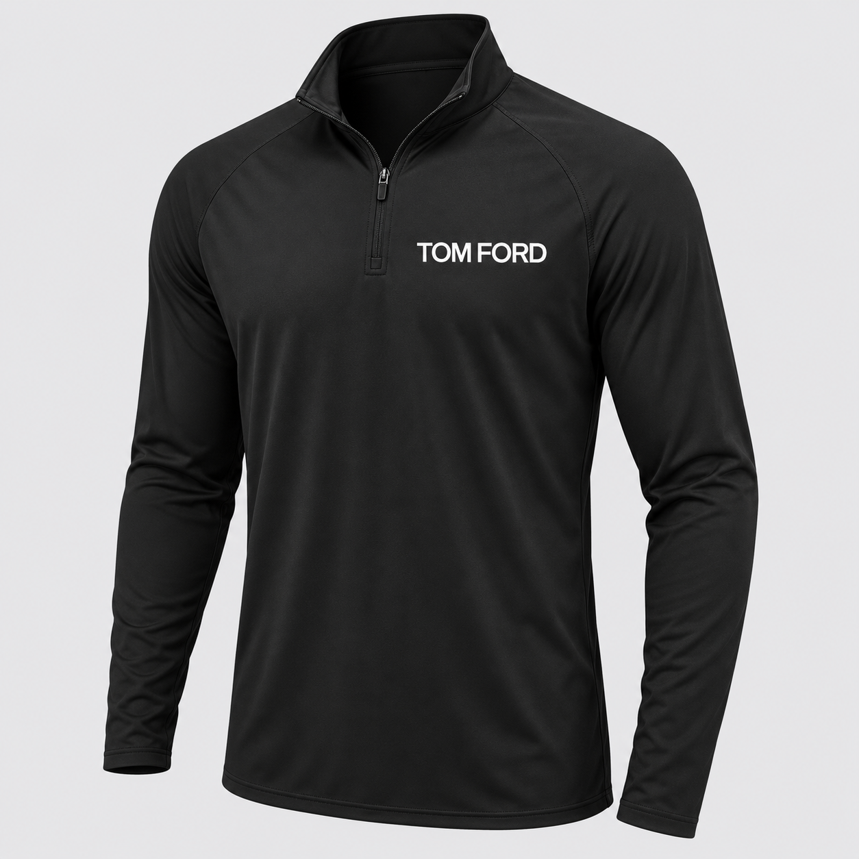Men’s Tom Ford Lightweight Quarter-Zip Athletic Shirt – Long Sleeve Polyester Wear | Color: Black | View 1