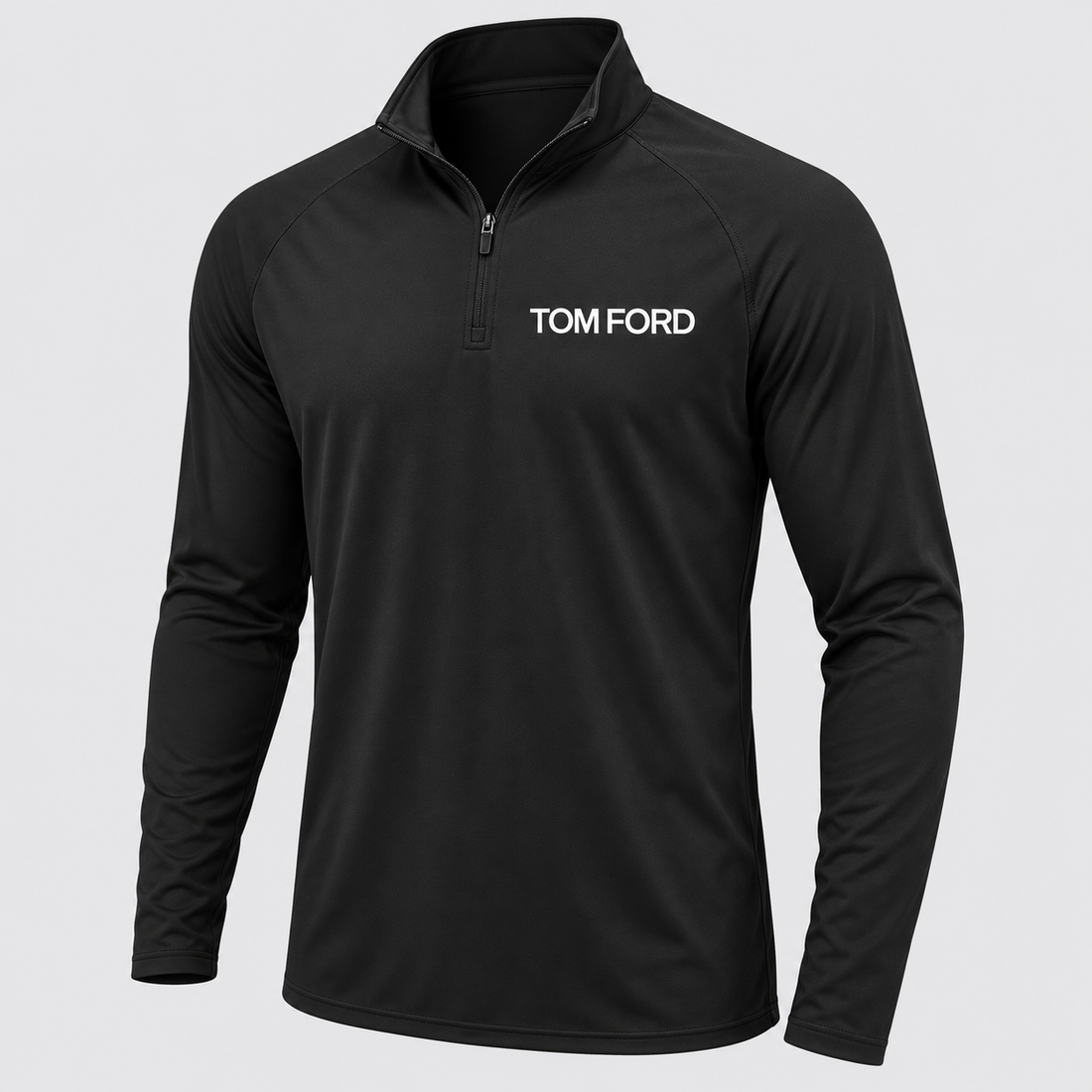 Men’s Tom Ford Lightweight Quarter-Zip Athletic Shirt – Long Sleeve Polyester Wear | Color: Black | View 1