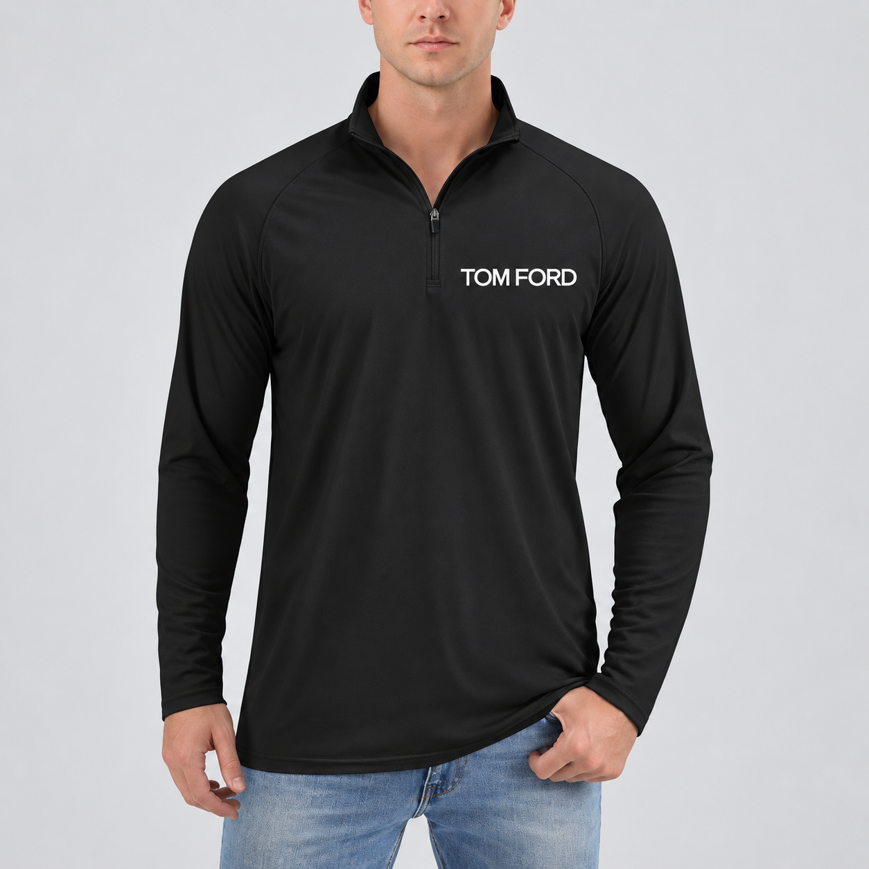 Men’s Tom Ford Lightweight Quarter-Zip Athletic Shirt – Long Sleeve Polyester Wear | Color: Black | View 4