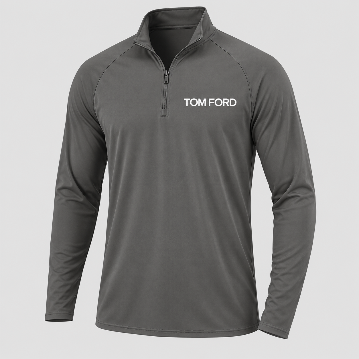 Men’s Tom Ford Lightweight Quarter-Zip Athletic Shirt – Long Sleeve Polyester Wear | Color: Dark Gray | View 1