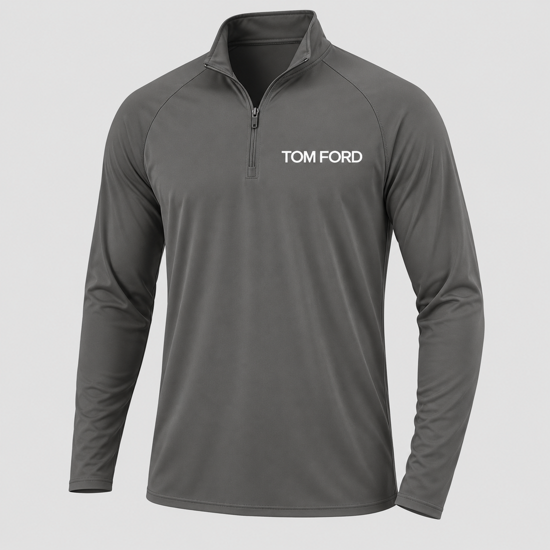 Men’s Tom Ford Lightweight Quarter-Zip Athletic Shirt – Long Sleeve Polyester Wear | Color: Dark Gray | View 1