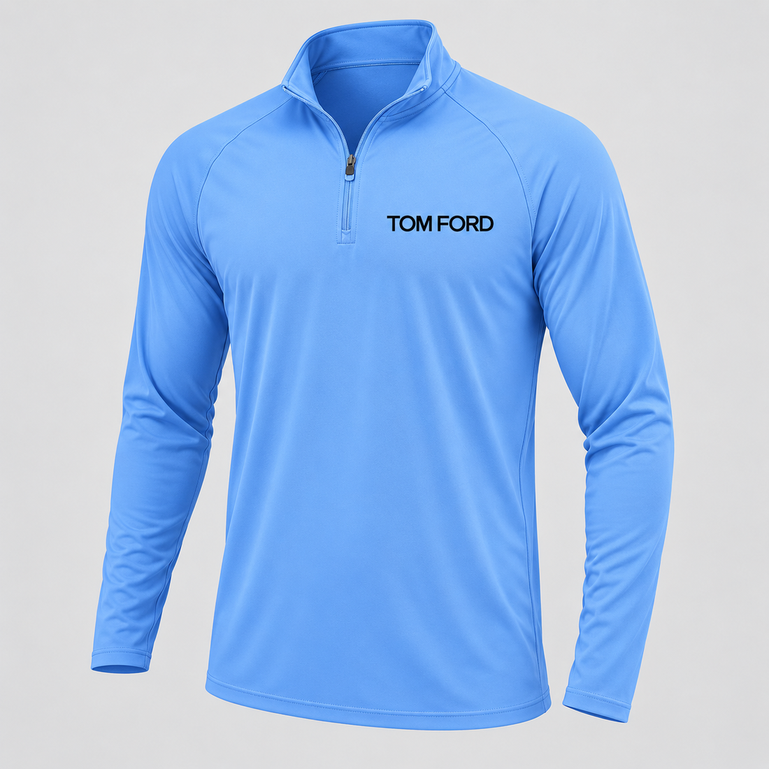 Men’s Tom Ford Lightweight Quarter-Zip Athletic Shirt – Long Sleeve Polyester Wear | Color: Light Blue | View 1