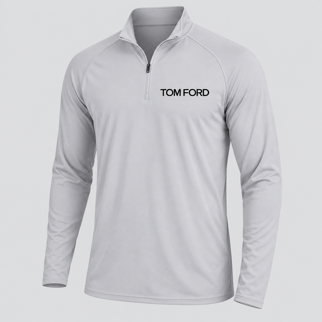 Men’s Tom Ford Lightweight Quarter-Zip Athletic Shirt – Long Sleeve Polyester Wear | Color: Light Gray | View 1