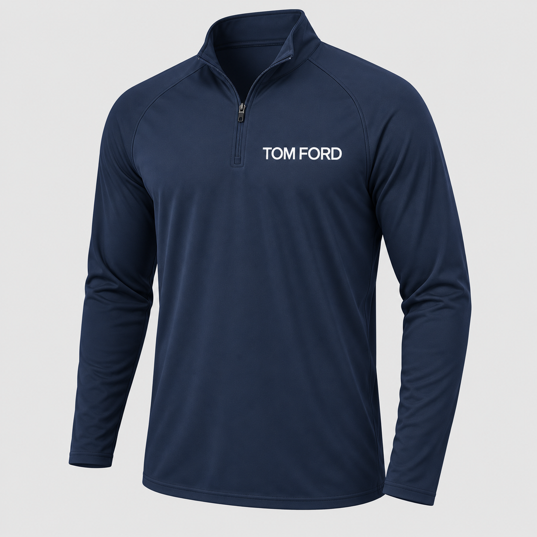 Men’s Tom Ford Lightweight Quarter-Zip Athletic Shirt – Long Sleeve Polyester Wear | Color: Navy | View 1
