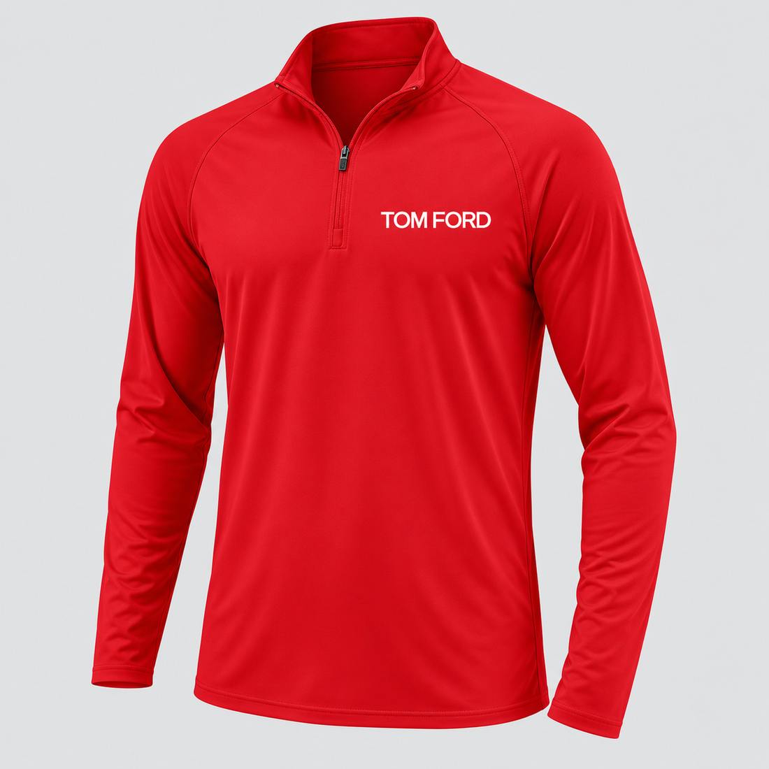 Men’s Tom Ford Lightweight Quarter-Zip Athletic Shirt – Long Sleeve Polyester Wear | Color: Red | View 1