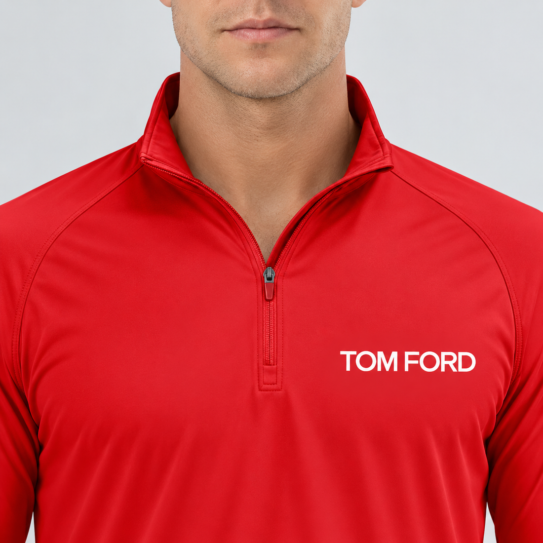 Men’s Tom Ford Lightweight Quarter-Zip Athletic Shirt – Long Sleeve Polyester Wear | Color: Red | View 4