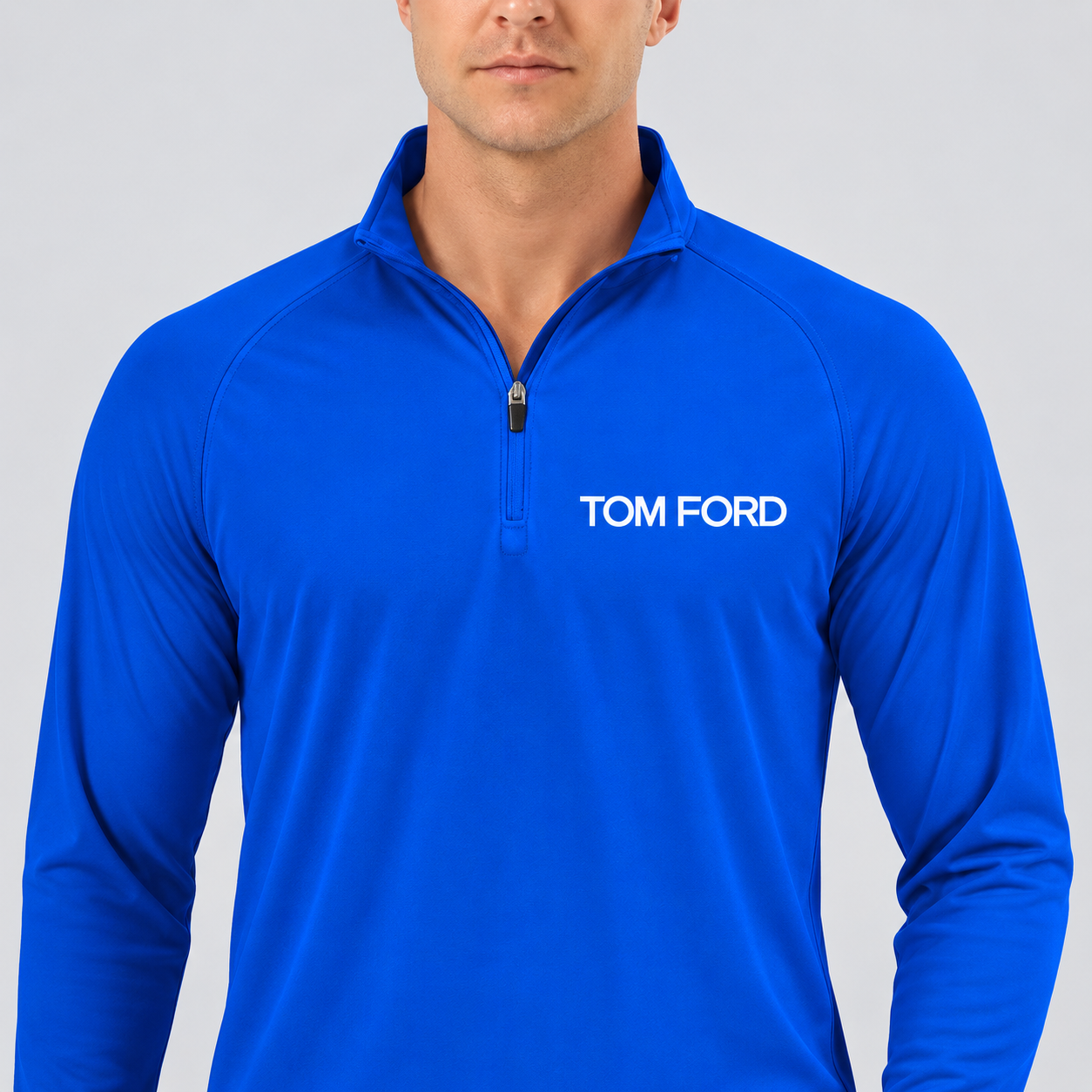 Men’s Tom Ford Lightweight Quarter-Zip Athletic Shirt – Long Sleeve Polyester Wear | Color: Royal Blue | View 4