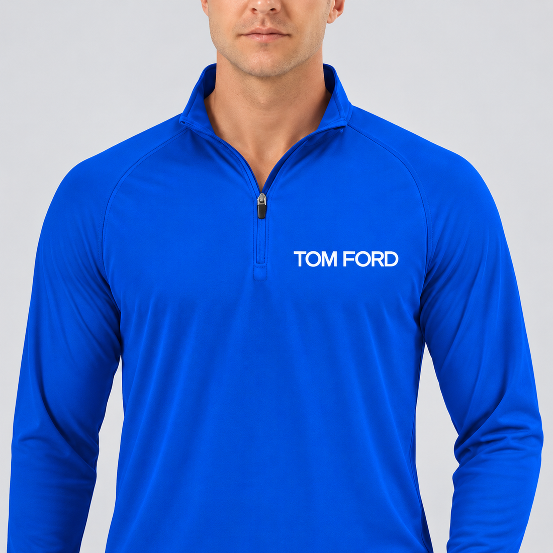Men’s Tom Ford Lightweight Quarter-Zip Athletic Shirt – Long Sleeve Polyester Wear | Color: Royal Blue | View 4