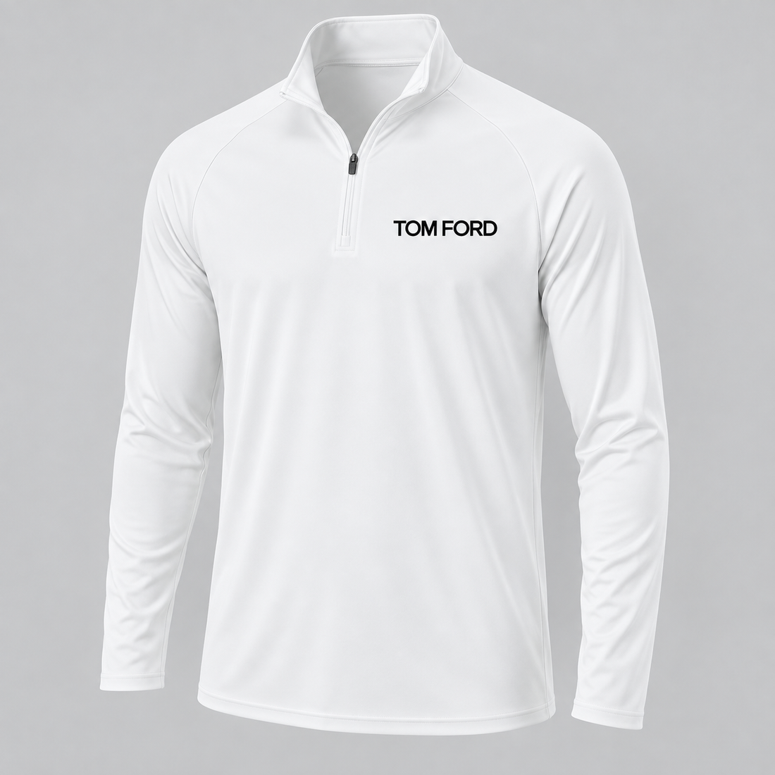 Men’s Tom Ford Lightweight Quarter-Zip Athletic Shirt – Long Sleeve Polyester Wear | Color: White | View 1