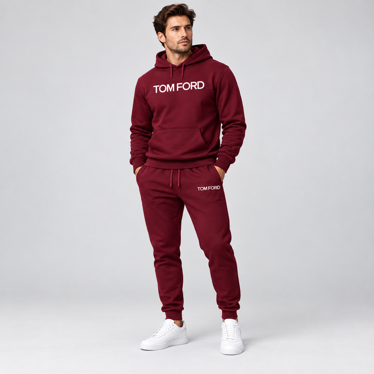 Men's Tom Ford Hoodie Joggers Set | Color: Burgundy | View 2