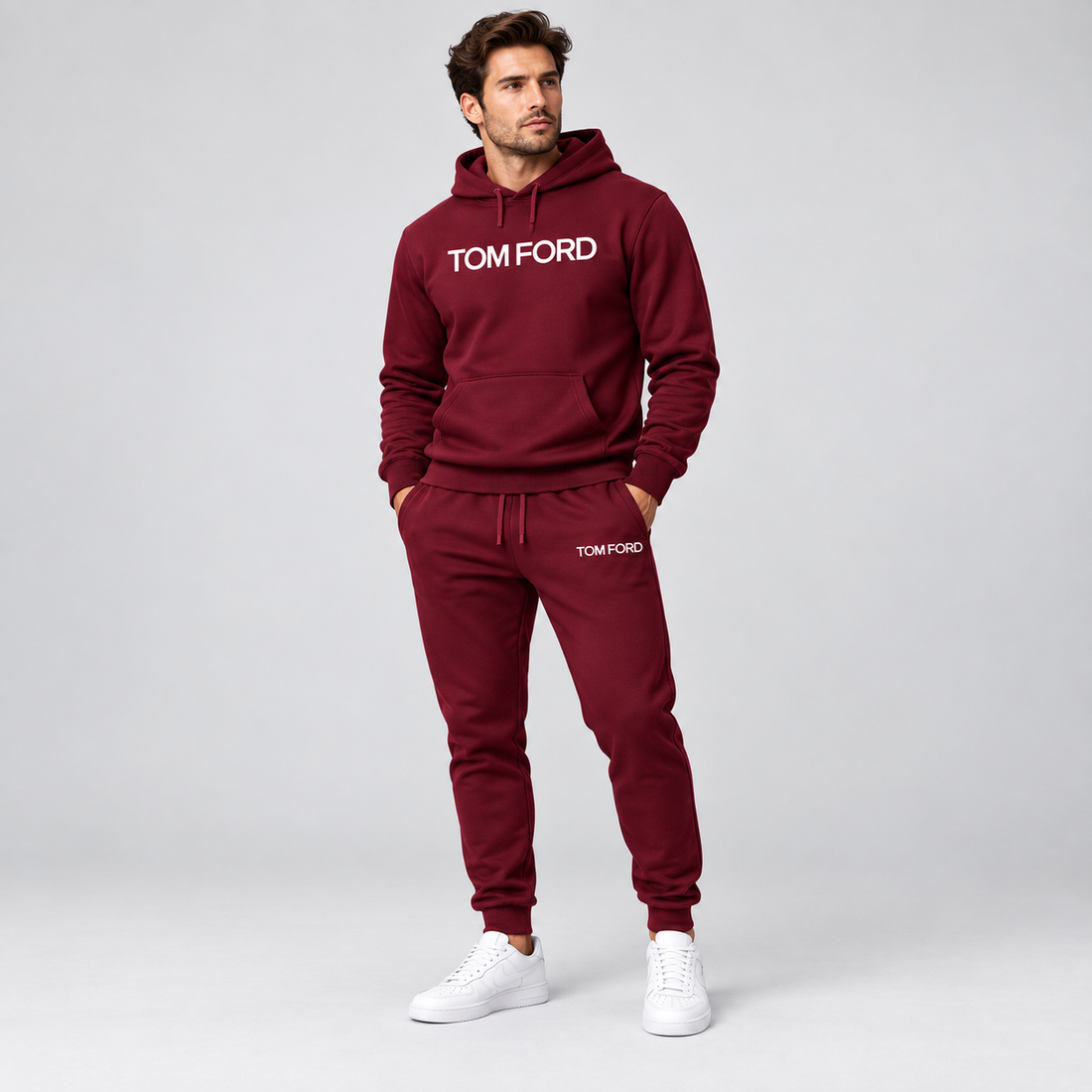 Men's Tom Ford Hoodie Joggers Set | Color: Burgundy | View 2