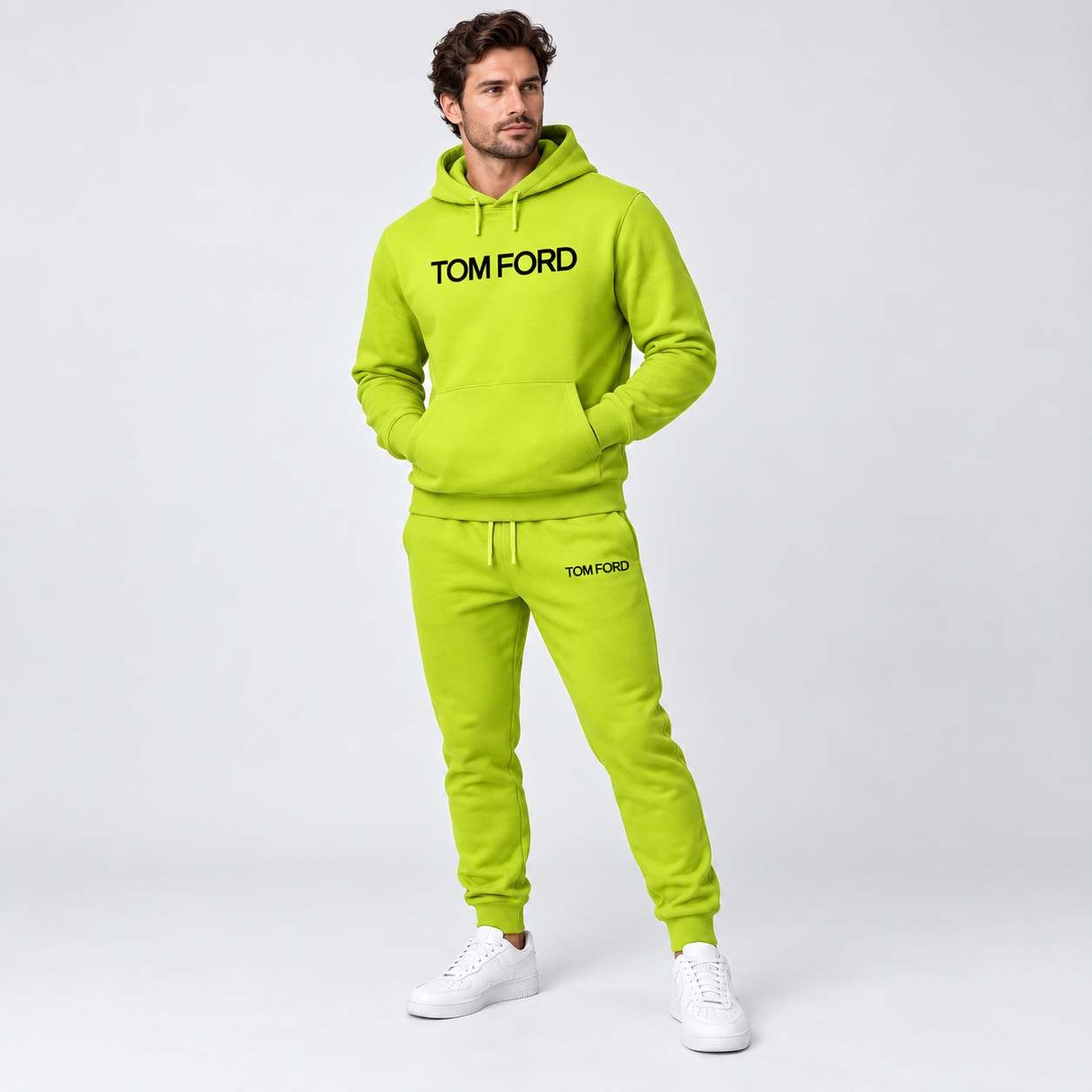 Men's Tom Ford Hoodie Joggers Set | Color: Lime Green | View 2