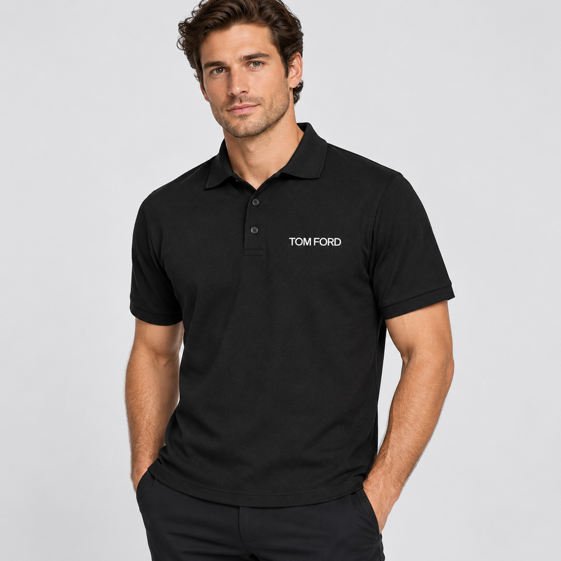Men's Tom Ford Dry Blend Polo | Color: Black | View 3