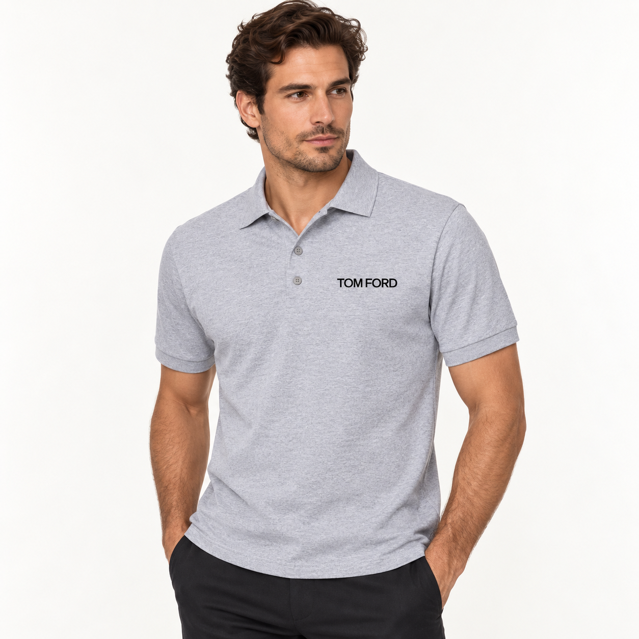 Men's Tom Ford Dry Blend Polo | Color: Grey | View 3