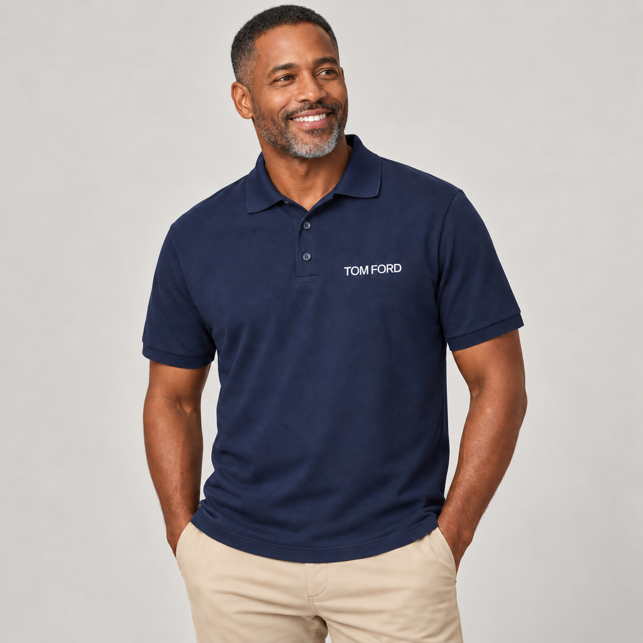Men's Tom Ford Dry Blend Polo | Color: Navy | View 3