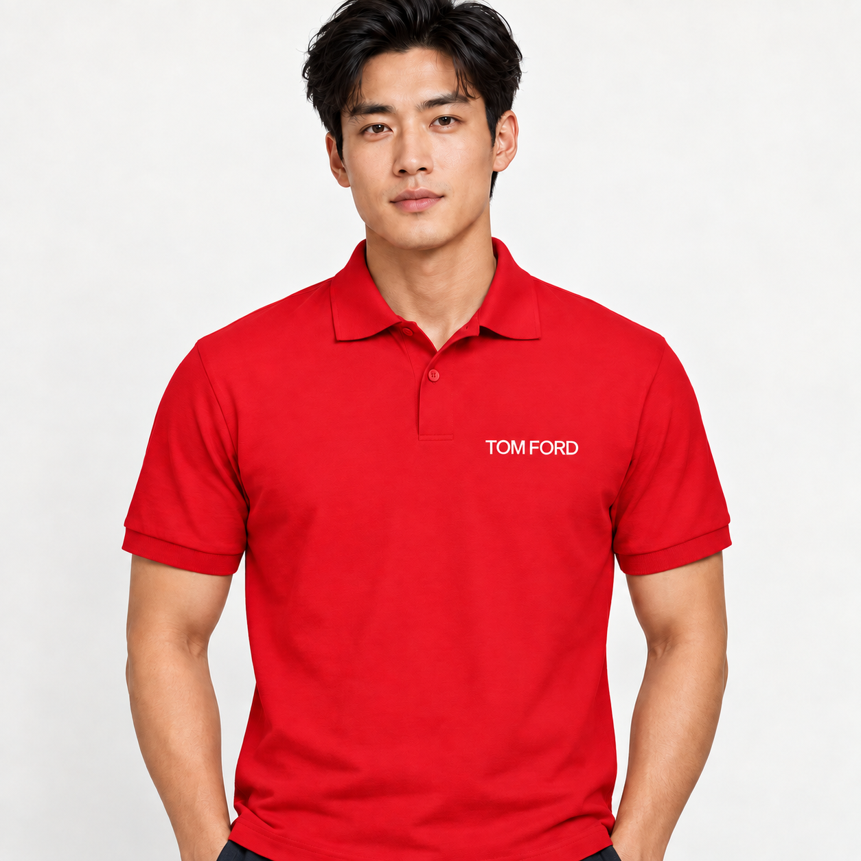 Men's Tom Ford Dry Blend Polo | Color: Red | View 3