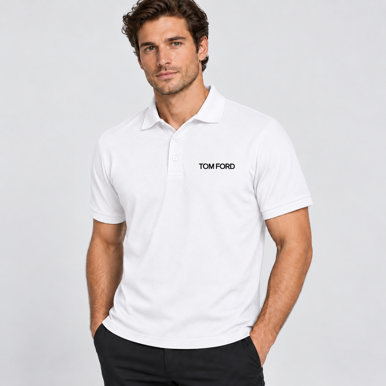 Men's Tom Ford Dry Blend Polo | Color: White | View 3