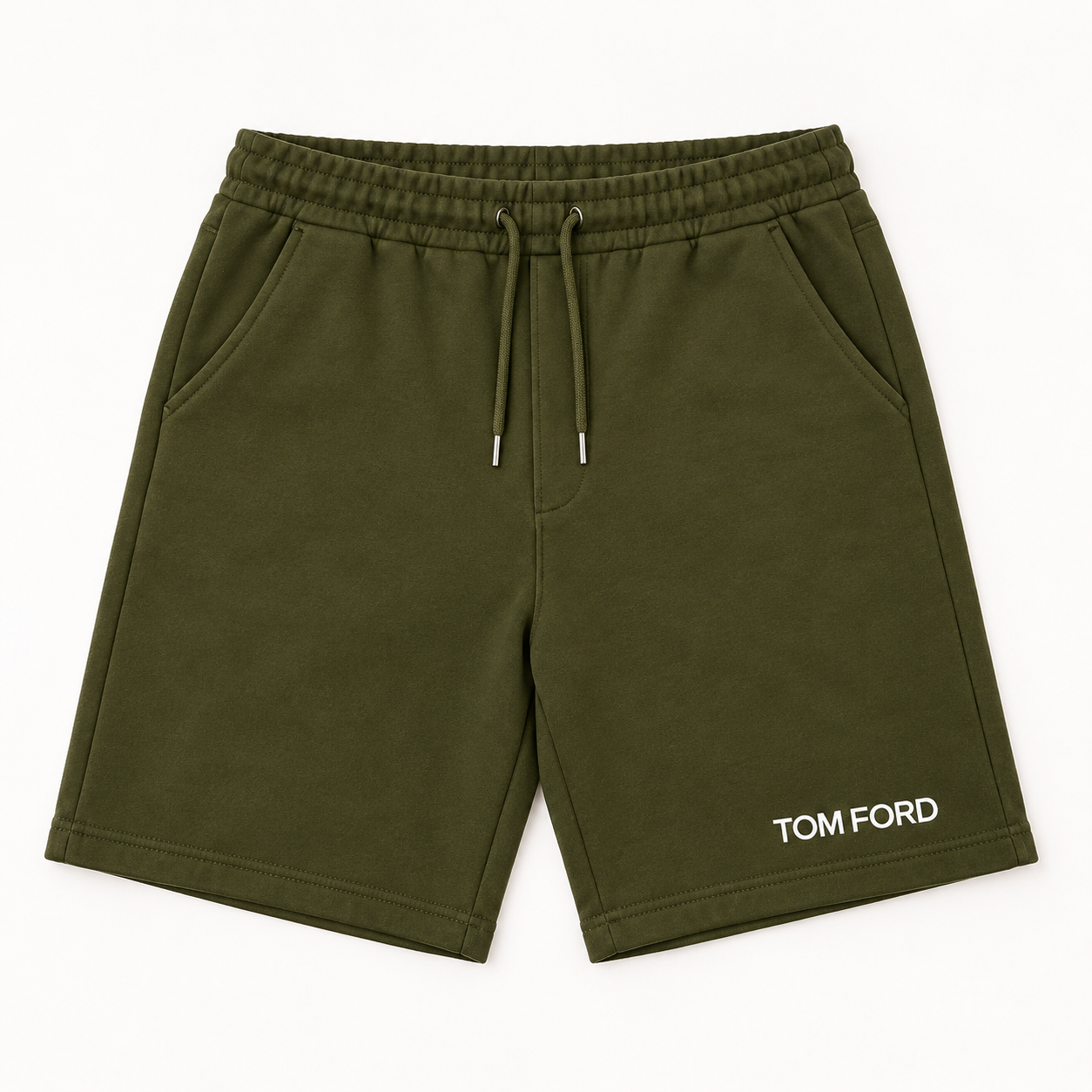 Men's Tom Ford Athletic Fleece Shorts | Color: Army Green | View 2