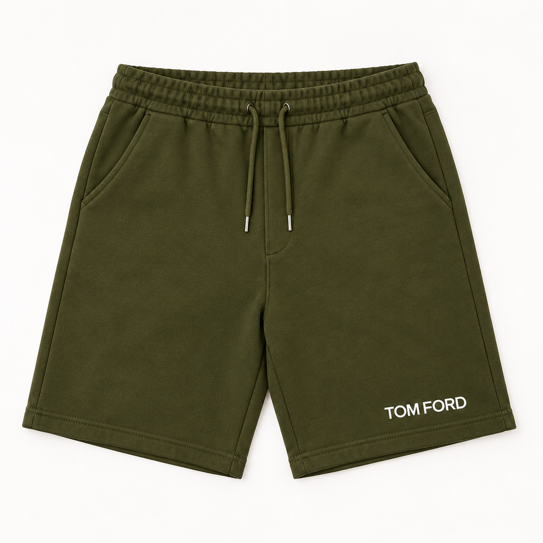 Men's Tom Ford Athletic Fleece Shorts | Color: Army Green | View 2