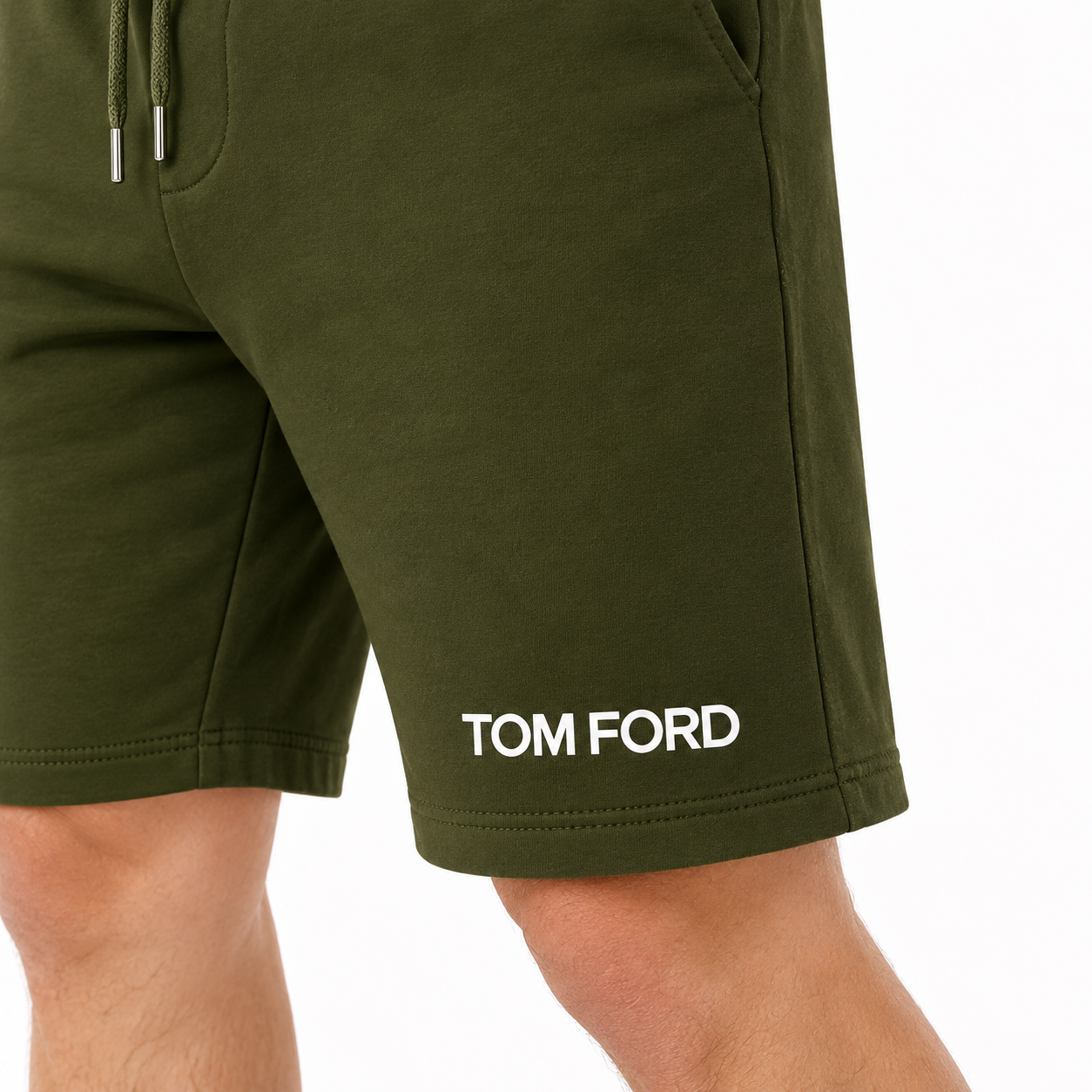 Men's Tom Ford Athletic Fleece Shorts | Color: Army Green | View 3