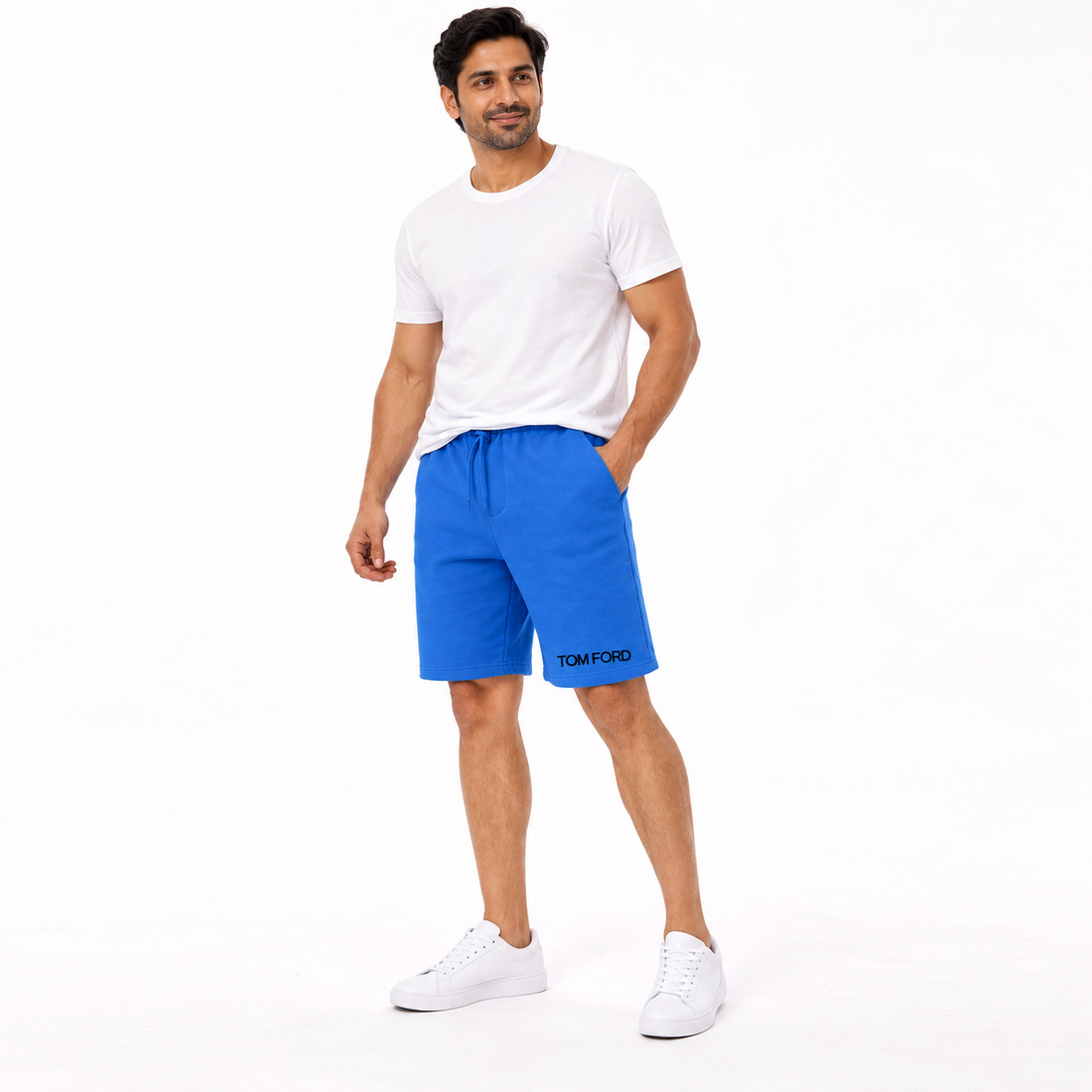 Men's Tom Ford Athletic Fleece Shorts | Color: Azure | View 1