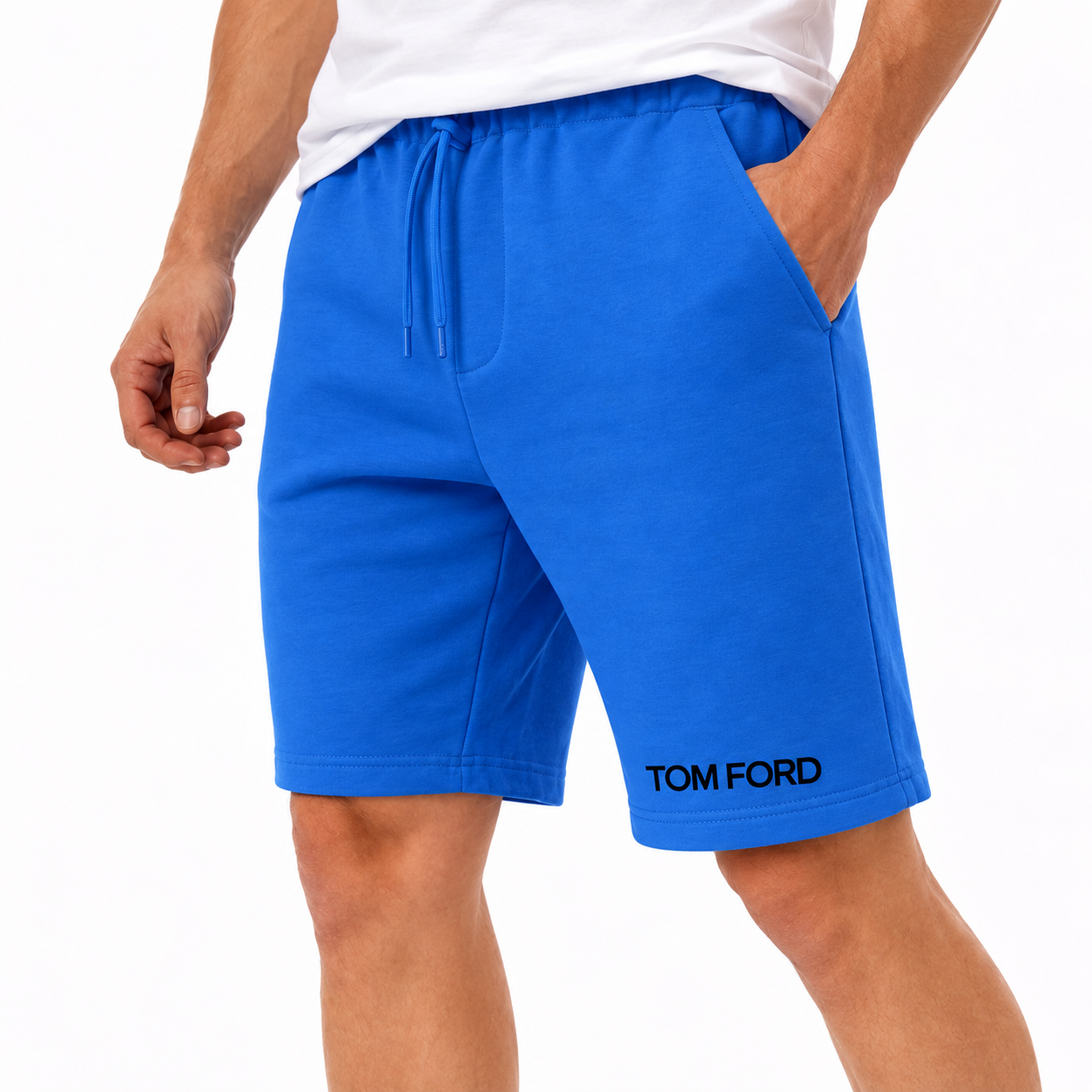 Men's Tom Ford Athletic Fleece Shorts | Color: Azure | View 5