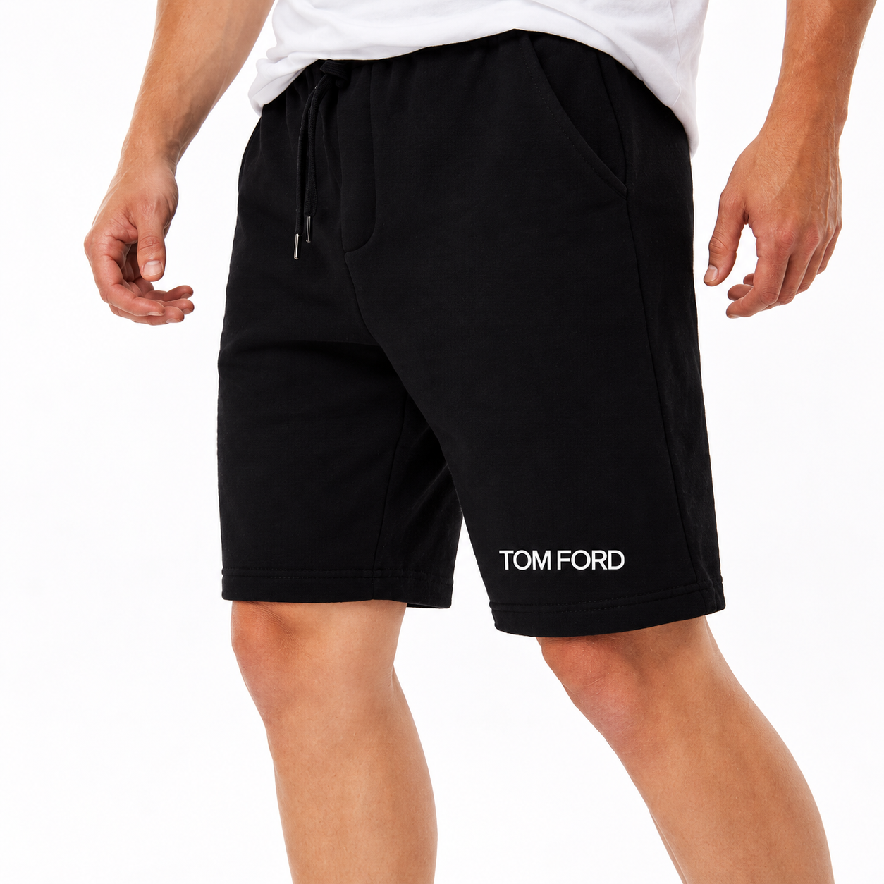 Men's Tom Ford Athletic Fleece Shorts | Color: Black | View 5