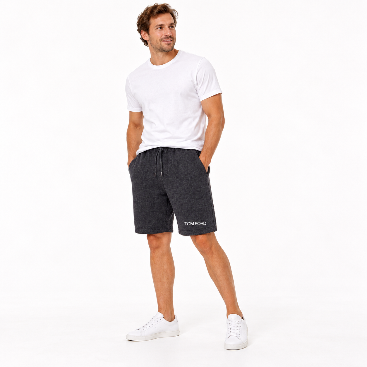 Men's Tom Ford Athletic Fleece Shorts | Color: Dark Heather | View 1