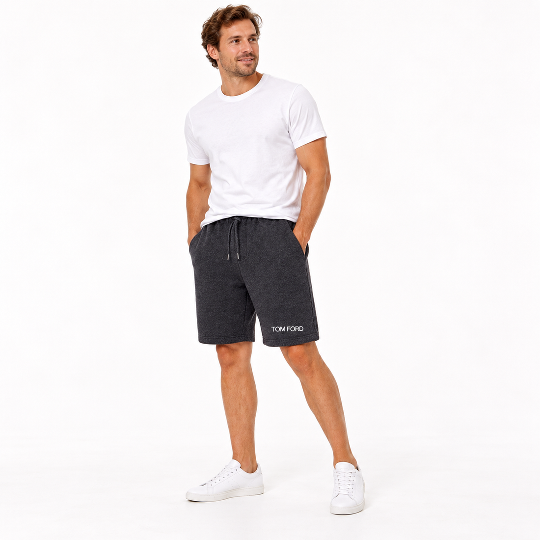 Men's Tom Ford Athletic Fleece Shorts | Color: Dark Heather | View 1