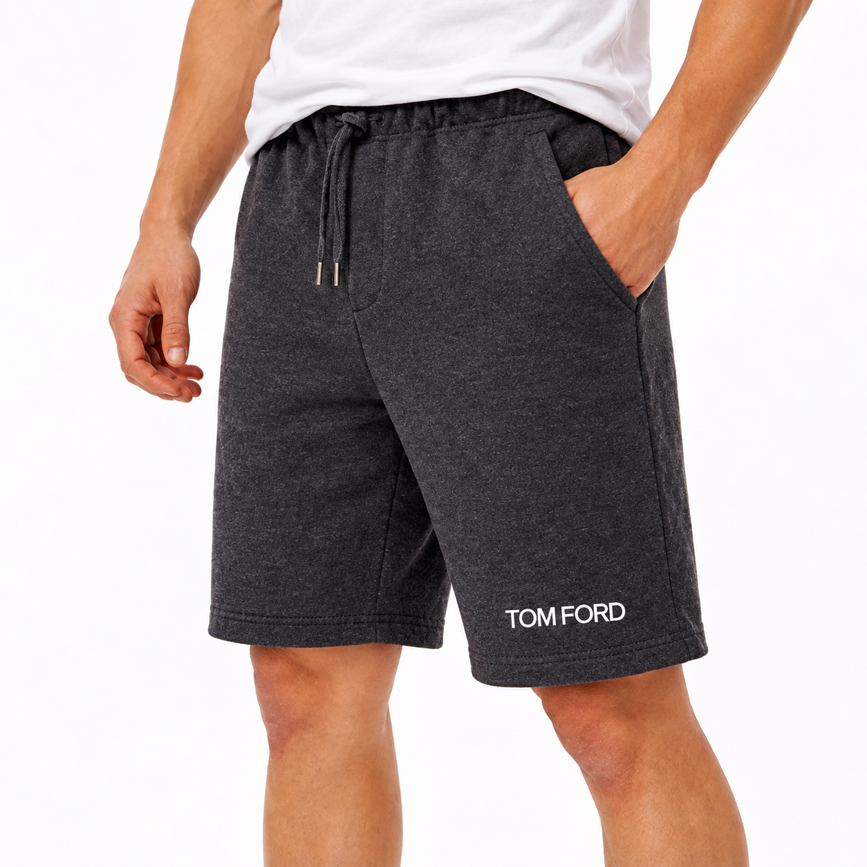 Men's Tom Ford Athletic Fleece Shorts | Color: Dark Heather | View 5