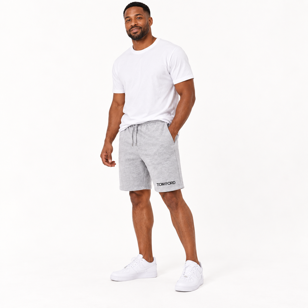Men's Tom Ford Athletic Fleece Shorts | Color: Grey | View 1