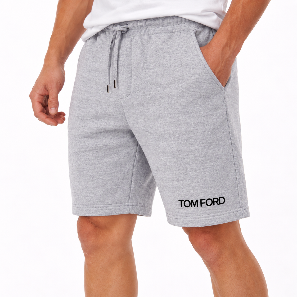 Men's Tom Ford Athletic Fleece Shorts | Color: Grey | View 5