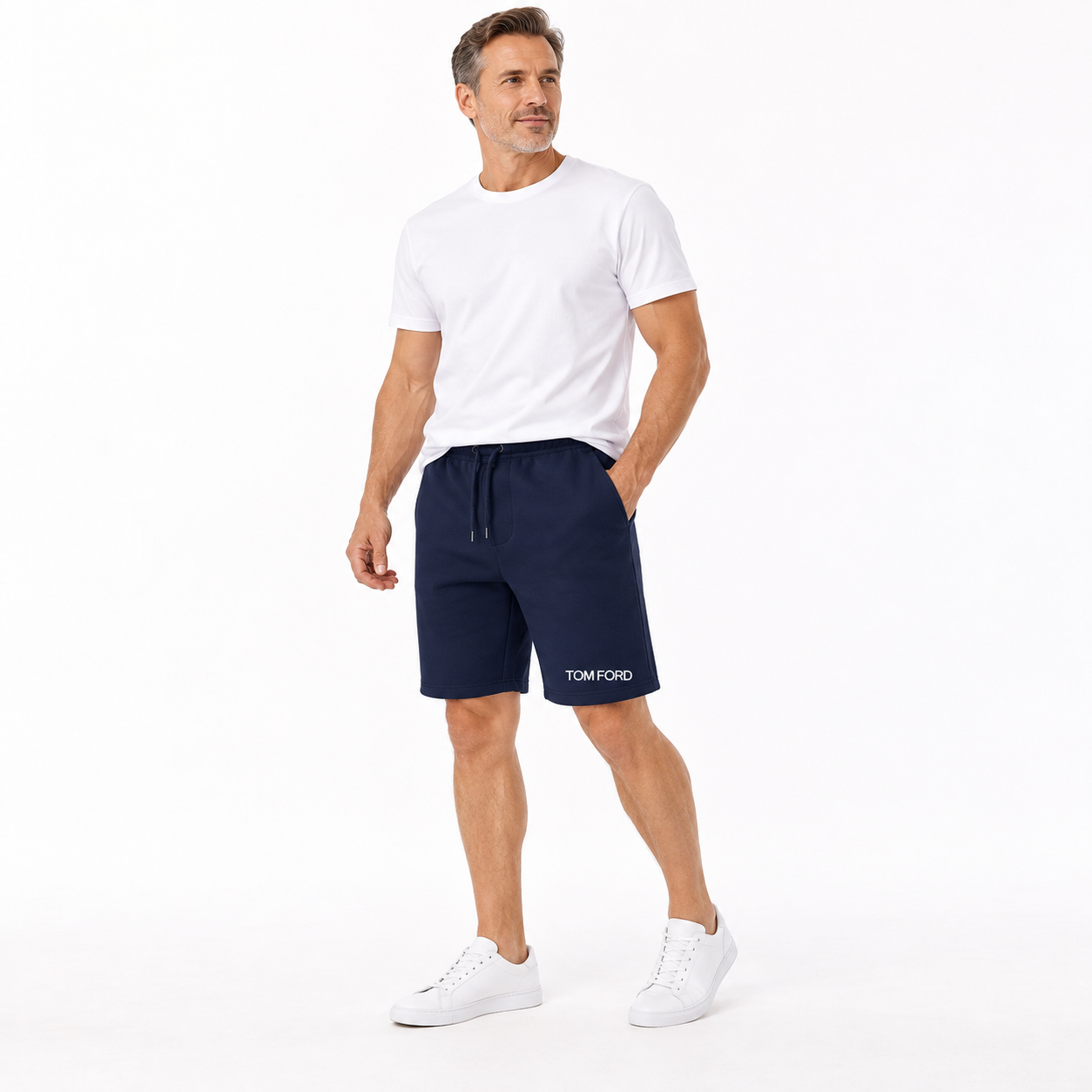 Men's Tom Ford Athletic Fleece Shorts | Color: Navy | View 1