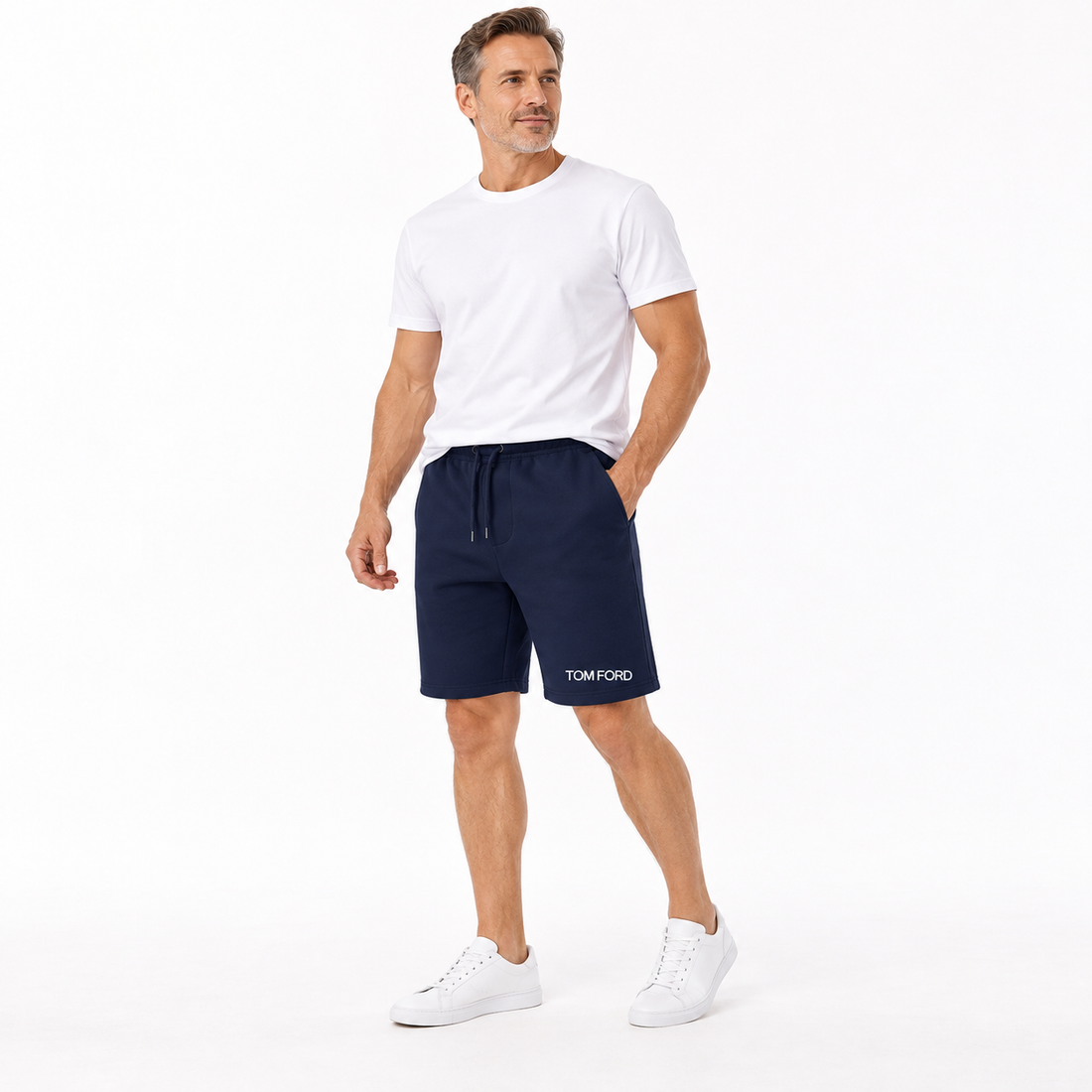 Men's Tom Ford Athletic Fleece Shorts | Color: Navy | View 1