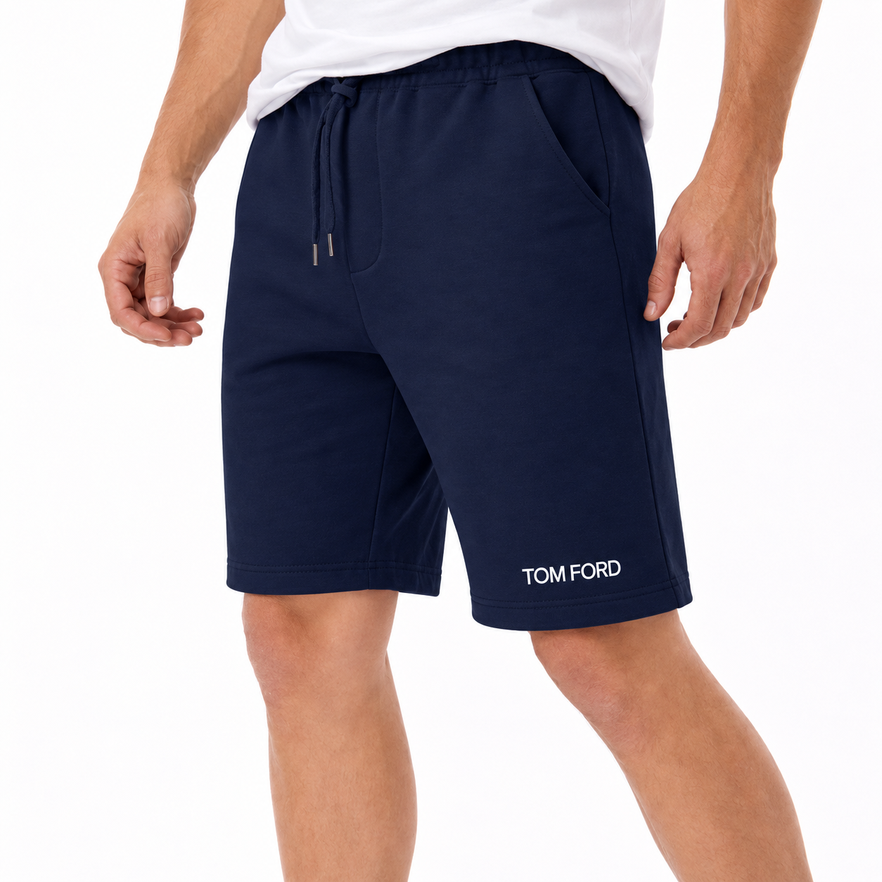 Men's Tom Ford Athletic Fleece Shorts | Color: Navy | View 5