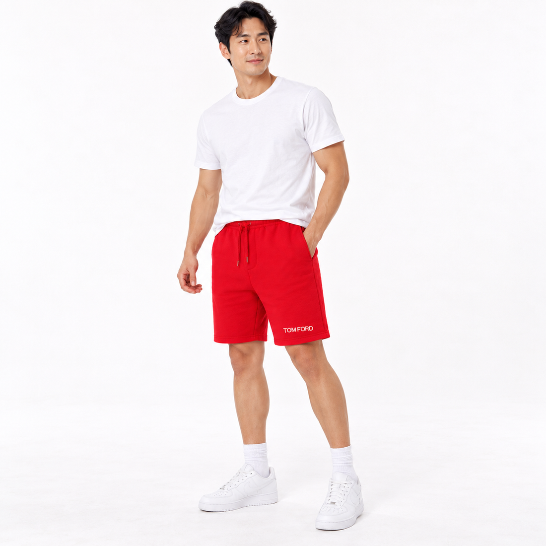 Men's Tom Ford Athletic Fleece Shorts | Color: Red | View 1