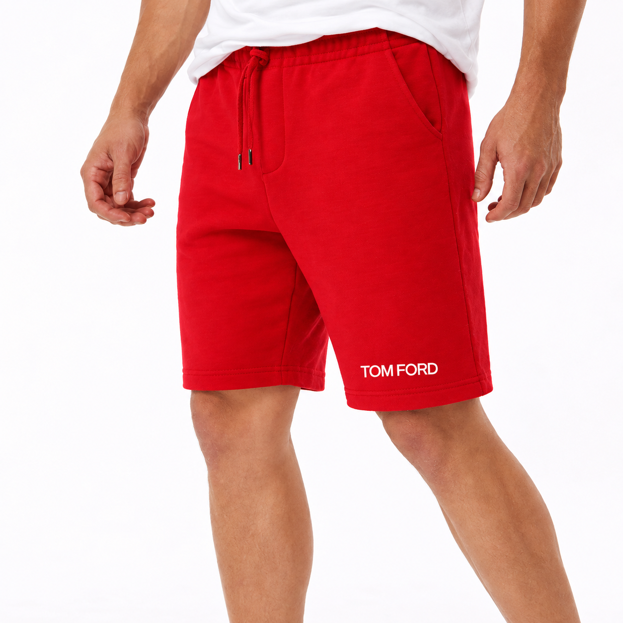 Men's Tom Ford Athletic Fleece Shorts | Color: Red | View 5