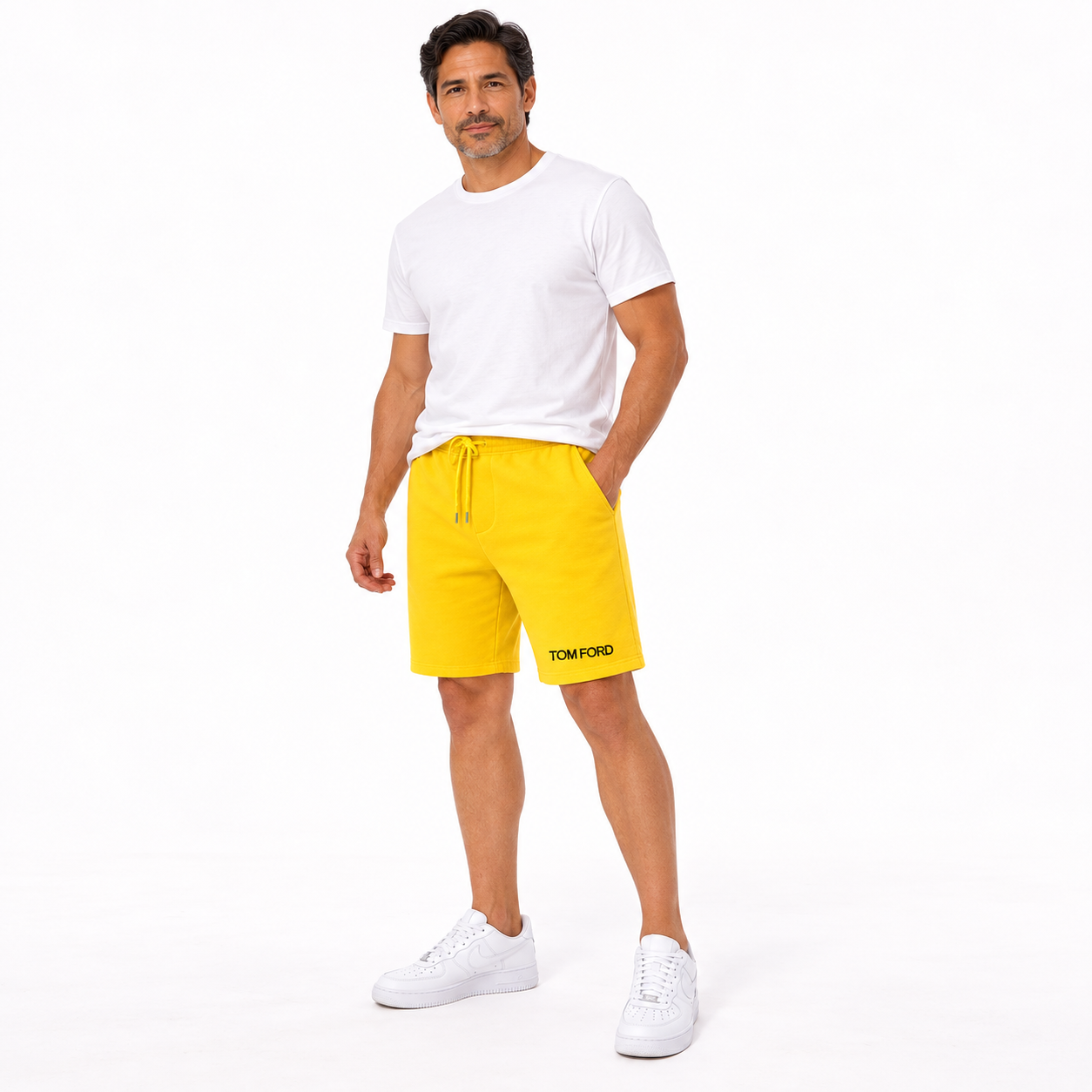 Men's Tom Ford Athletic Fleece Shorts | Color: Yellow | View 1