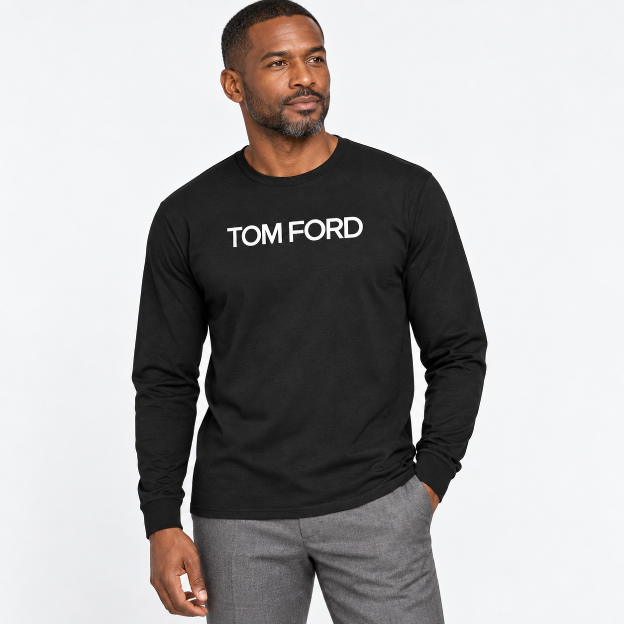 Men's Tom Ford Cotton Long Sleeve T-Shirt | Color: Black | View 1