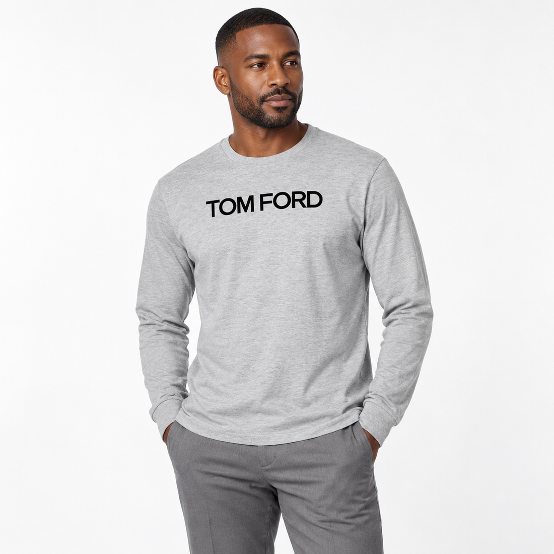 Men's Tom Ford Cotton Long Sleeve T-Shirt | Color: Grey | View 1
