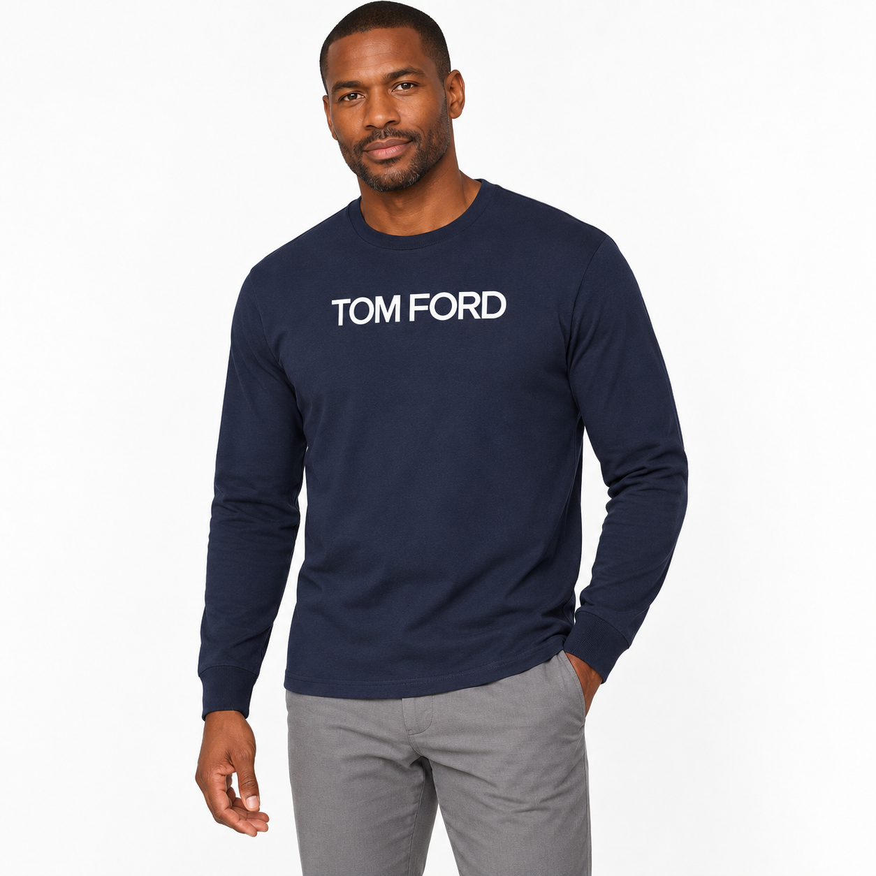 Men's Tom Ford Cotton Long Sleeve T-Shirt | Color: Navy | View 1