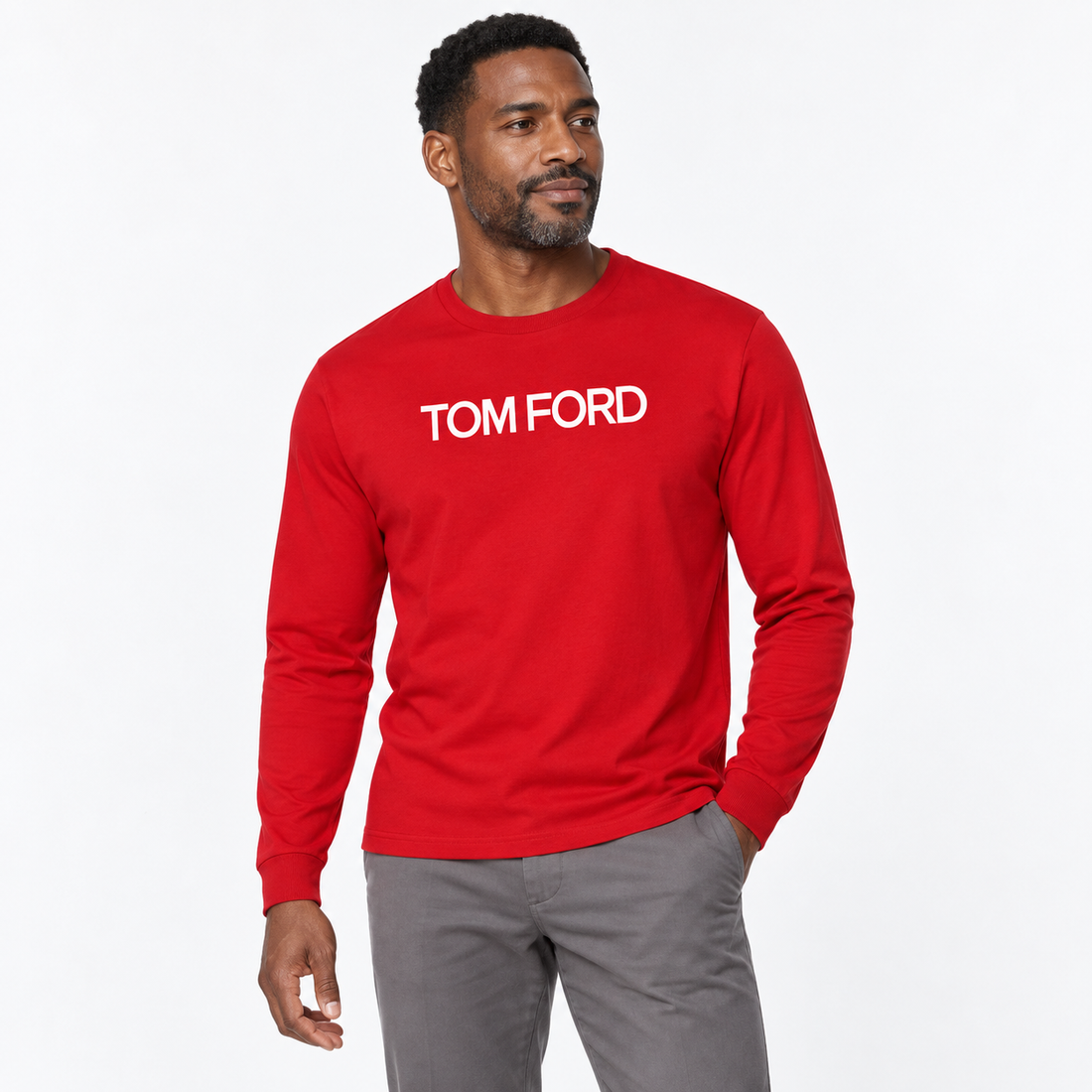 Men's Tom Ford Cotton Long Sleeve T-Shirt | Color: Red | View 1