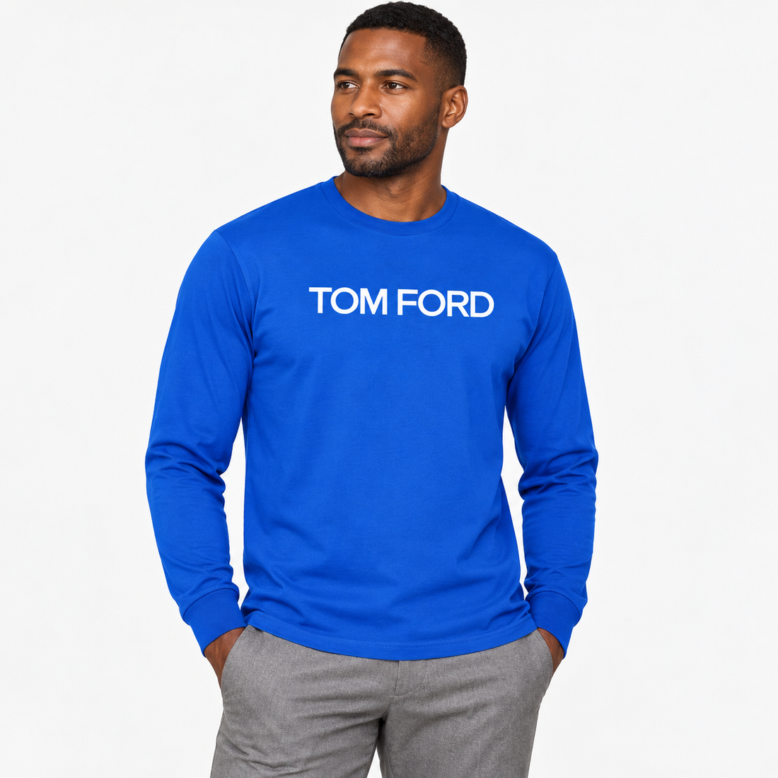 Men's Tom Ford Cotton Long Sleeve T-Shirt | Color: Royal Blue | View 1