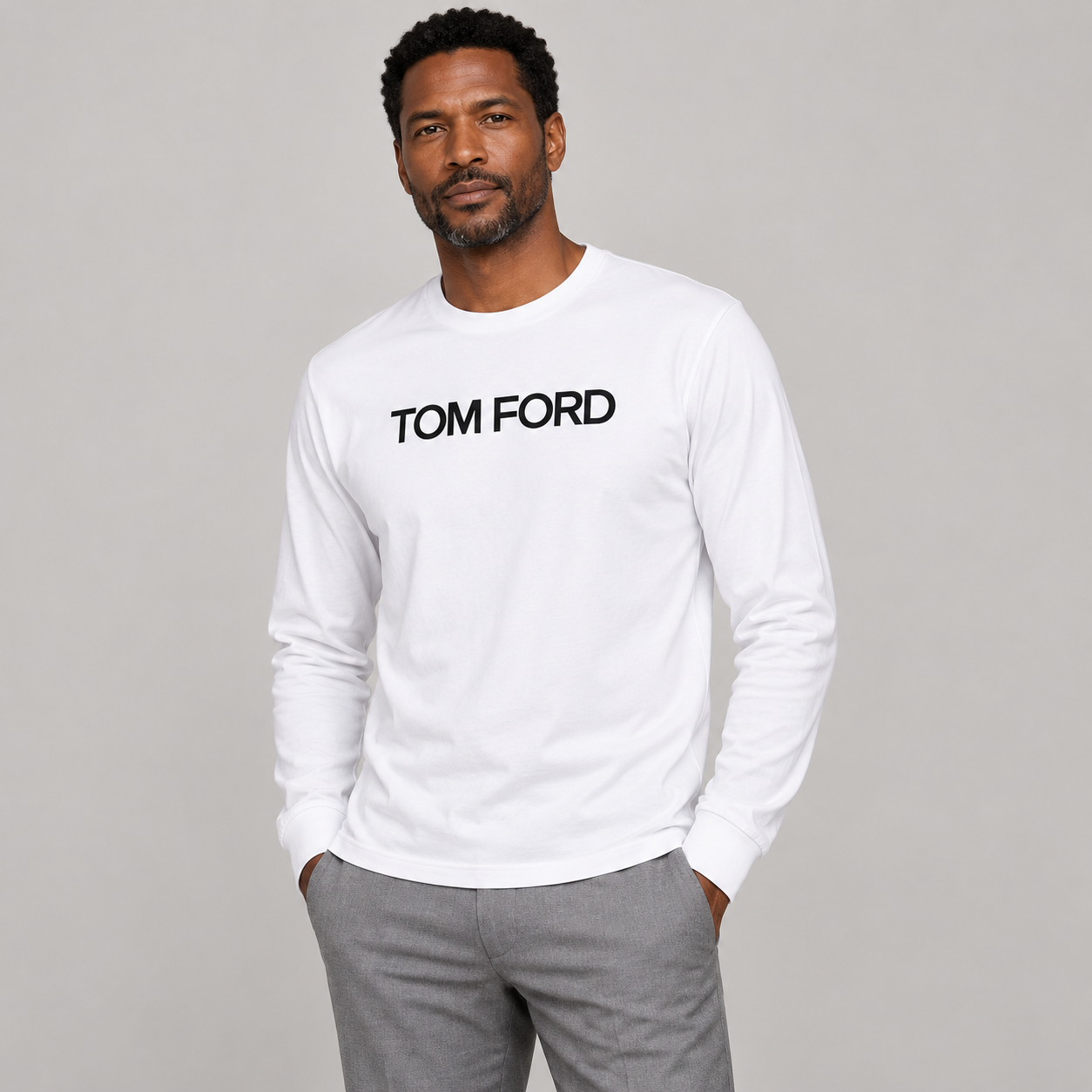 Men's Tom Ford Cotton Long Sleeve T-Shirt | Color: White | View 1