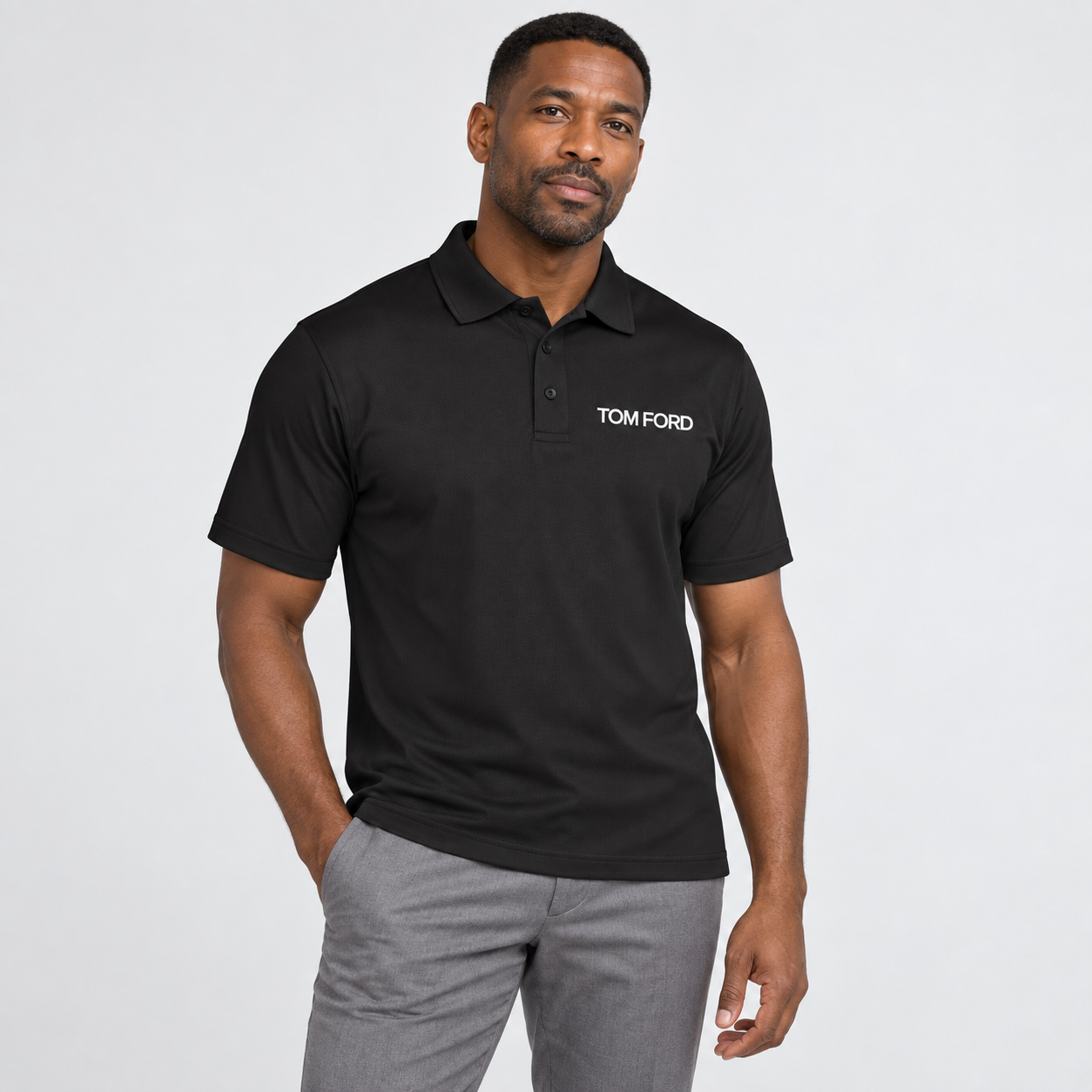 Men's Tom Ford Polyester Polo | Color: Black | View 1